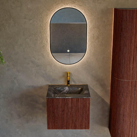 Mondiaz KURVE-DLUX Ensemble meuble de salle de bains - 50x46x40cm - 1 tiroir - lavabo solid surface - central - 1 trou de robinet - Ruby SW1416132