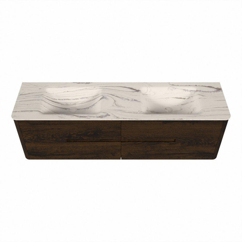 Mondiaz CIRO-DLUX Badkamermeubelset - 170x45x50cm - Solid surface wastafel Nata - 2 wasbak Dubbel - zonder kraangaten - 4 lades - Walnut SW1530586