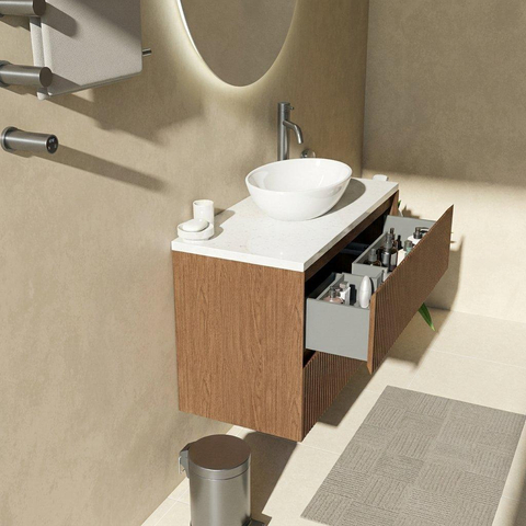 Saniclass Holz Atelier Badkamermeubelset - 100x45x63cm - Dia marmeren wastafelblad gepolijst (wit) - 1 kraangat - 2 lades - mat walnut pure (hout) SW1478349