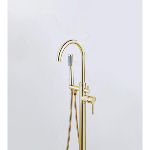 Fortifura Calvi vrijstaande badkraan - 113cm - met handdoucheset - PVD - geborsteld messing (goud) SW720550