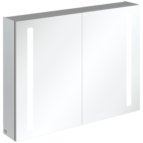 Villeroy & Boch my view 14 My View spiegelkast - met 2 deuren - met geïntegreerde LED verlichting verticaal - 100x75x17.3cm - zilver 1024981