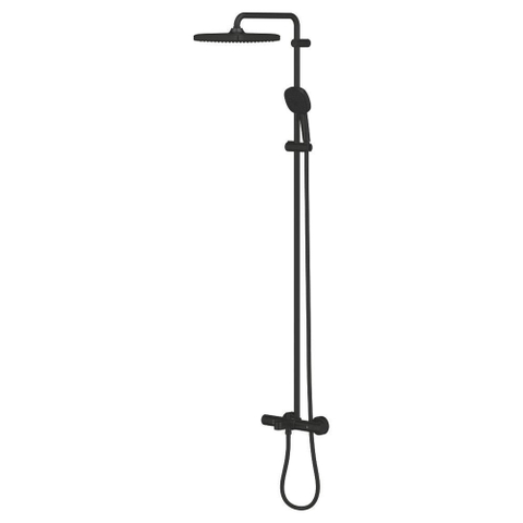 Grohe Tempesta 250 Cube Regendoucheset met badkraan - hoofddouche 25cm - vierkante handdouche - 2 straalsoorten - met thermostaatkraan - matte black (mat zwart) SW1077294
