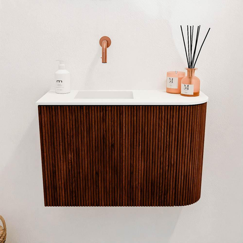 Mondiaz JOYA 61.6cm meuble de toilette - arrondi droit couleur Ruby - Vasque FAYE position Gauche Sans trou de robinet couleur Talc. SW1421780