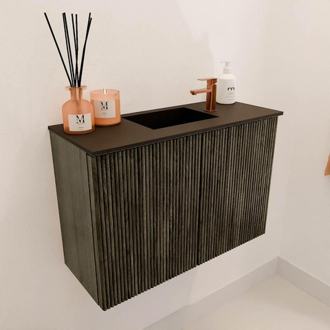 Mondiaz JOYA 60cm meuble de salle de bains - couleur Shadow - Vasque FAYE position Milieu 1 trou de robinet couleur Urban. SW1421534