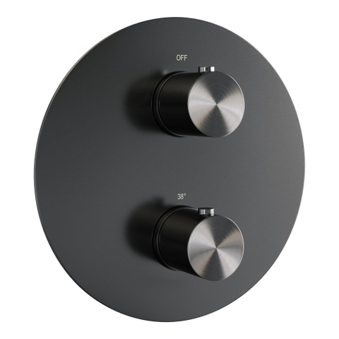 BRAUER Gunmetal Edition douche thermostatique encastrée - 3 voies - rond - ensemble 75 - douche principale de 20 cm - bras de douche courbé - douchette à main - flexible de douche - coude mural - gunmetal brossé PVD SW1159076