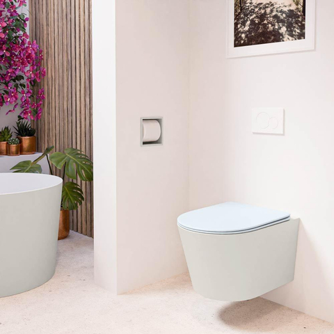 Mondiaz LAVIE hangtoilet – spoelrandloos – 36 x 53 cm – met softclose zitting – Linen (offwhite), zitting Clay (lichtblauw/grijs) SW1208589