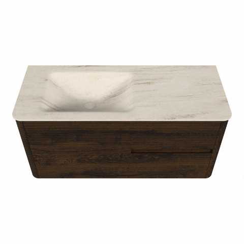 Mondiaz CIRO-DLUX Badkamermeubelset - 110x45x50cm - Solid surface wastafel Meli - 1 wasbak Links - 1 kraangat - 2 lades - Walnut SW1530476