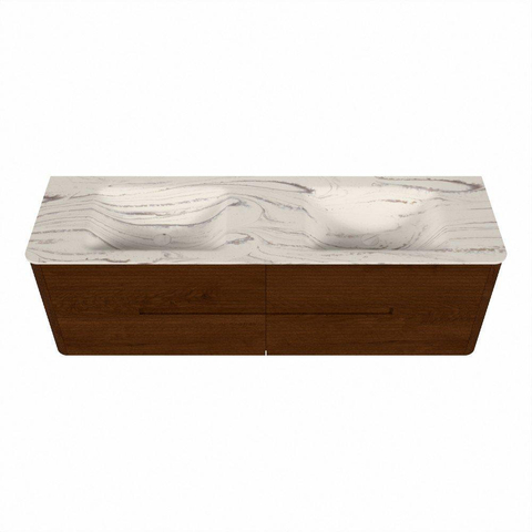Mondiaz CIRO-DLUX Meuble de salle de bains - 160x45x50cm - Lavabo en solid surface Nata - 2 vasques Double - 2 trous de robinet - 4 tiroirs - Ruby SW1532074