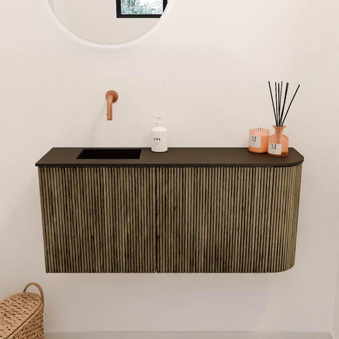 Mondiaz JOYA 91.6cm meuble de toilette - arrondi droit couleur Dusk - Vasque FAYE position Gauche Sans trou de robinet couleur Urban. SW1421706