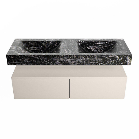 Mondiaz ALAN-DLUX Ensemble de meuble - 130cm - meuble Linen mat - 2 tiroirs - Lavabo Cloud Lava suspendu - vasque Gauche et droite - 0 trous de robinet SW808344