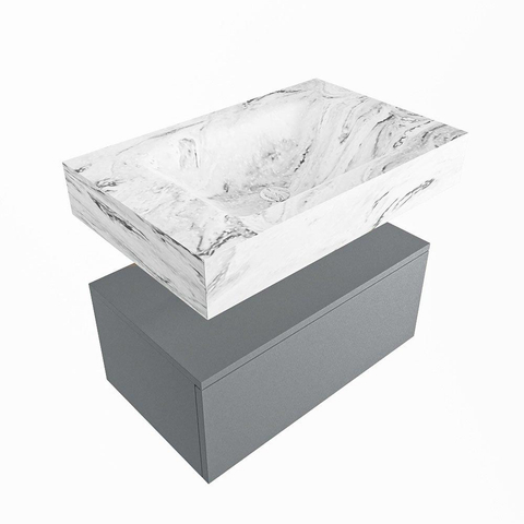 Mondiaz ALAN-DLUX Ensemble de meuble - 70cm - meuble Plata mat - 1 tiroir - Lavabo Cloud Glace suspendu - vasque Centre - 0 trous de robinet SW806090
