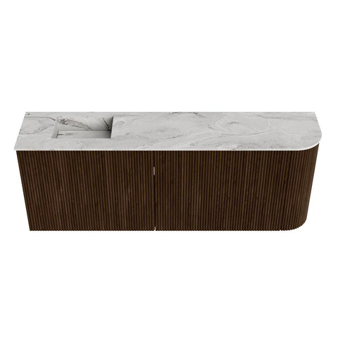 Mondiaz JOYA-DLUX 111.6cm toiletmeubel - ronding rechts kleur Walnut - Wastafel FAYE positie Links 1 kraangat kleur Glace. SW1422396