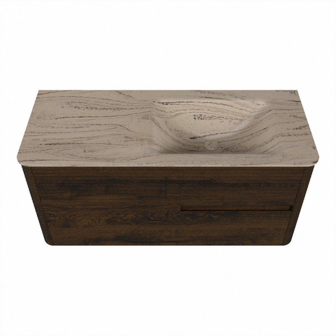 Mondiaz CIRO-DLUX Badkamermeubelset - 110x45x50cm - Solid surface wastafel Arena - 1 wasbak Rechts - 1 kraangat - 2 lades - Walnut SW1530403
