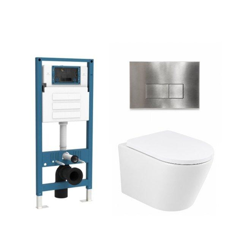 QeramiQ Dely Ensemble WC - réservoir encastré Qeramiq Flush - abattant 35mm - plaque de commande en métal inox - boutons rectangulaires - blanc brillant SW1579187