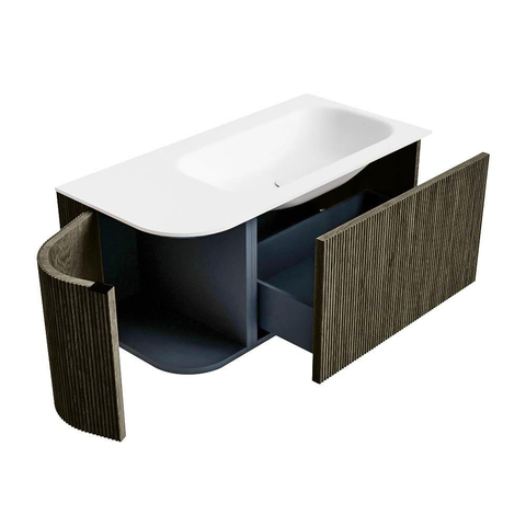 Mondiaz KURVE Ensemble meuble de salle de bains - 95x46x40cm - 1 tiroir - 1 porte - lavabo solid surface - à droite - sans trou de robinet - Shadow SW1414220