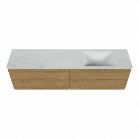 Mondiaz CIRO-DLUX Meuble de salle de bains complet - 190x45x50cm - Plan vasque solid surface Opalo - 1 lavabo à droite - 1 trou de robinet - 4 tiroirs - Chêne SW1531074