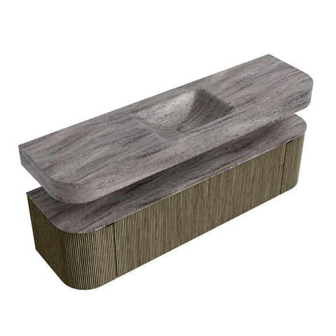 MONDIAZ THOR-DLUX 170cm meuble de salle de bains arrondi gauche + droite couleur Shadow avec 1 tiroir et 2 portes. Vasque suspendue CLOUD Milieu sans trou de robinet couleur Oza. SW1467689