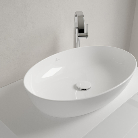Villeroy & Boch Artis opzetwastafel ovaal - 61x41x12.5cm CeramicPlus - zonder kraangat - zonder overloop - Stone White (mat wit) SW209529