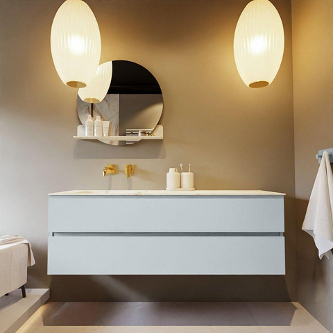 Mondiaz VICA-DLUX Ensemble meuble de salle de bains - 150cm - clay - 2 tiroirs - Lavabo encastré CLOUD - gauche - sans trou de robinet - couleur Frappe - Version XL 60cm de hauteur SW1189200