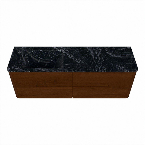 Mondiaz CIRO-DLUX Meuble de salle de bains - 150x45x50cm - Lavabo solid surface Lava - 1 vasque à gauche - 1 trou de robinet - 4 tiroirs - Ruby SW1531604
