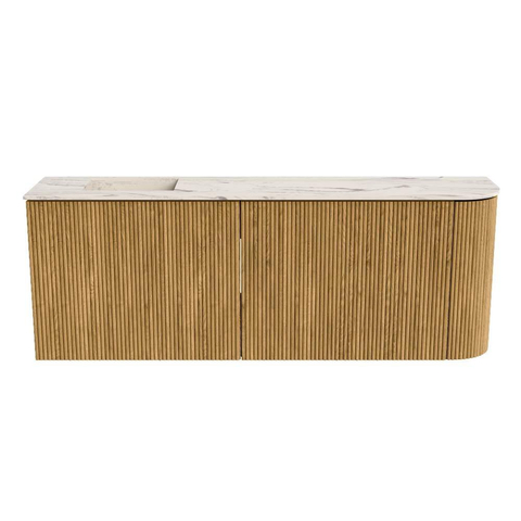 Mondiaz JOYA-DLUX 111.6cm toiletmeubel - ronding rechts kleur Oak - Wastafel FAYE positie Links Zonder kraangat kleur Nata. SW1424043