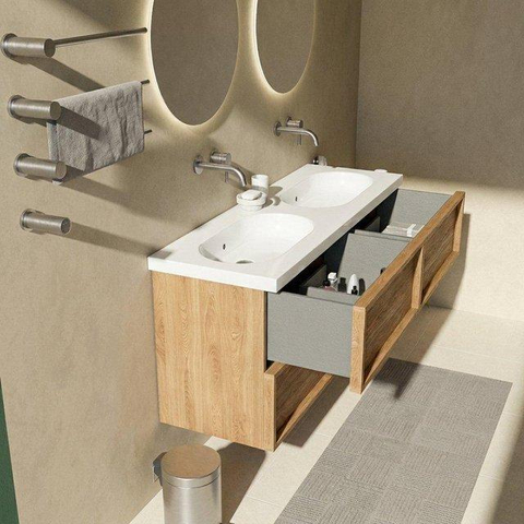 Saniclass Holz Frame Meuble sous-vasque - 140x45x60cm - 4 tiroirs - chêne naturel SW1578613