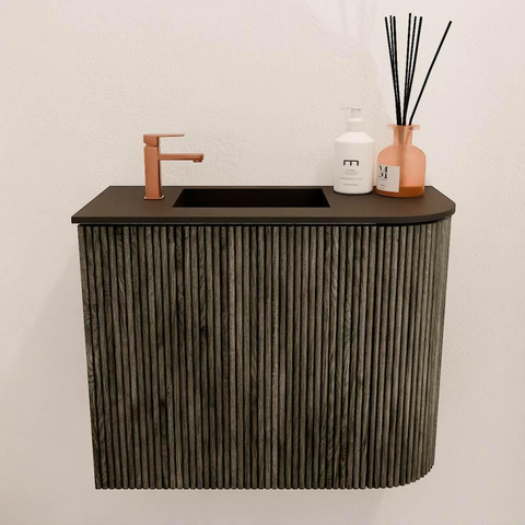 Mondiaz JOYA Meuble de toilette 51,6cm - arrondi droit couleur Shadow - Lavabo FAYE position Gauche 1 trou de robinet couleur Urban SW1421499