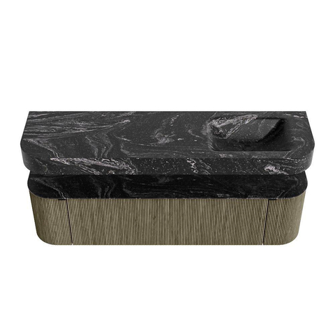 MONDIAZ THOR-DLUX 170cm meuble de salle de bains arrondi gauche + droite couleur Shadow avec 1 tiroir et 2 portes. Vasque suspendue CLOUD Droite 1 trou de robinet couleur Lava. SW1465535