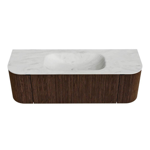 MONDIAZ KURVE-DLUX meuble de salle de bains 140 cm avec module 25 Len R couleur Walnut avec 1 tiroir et 2 portes. Lavabo BIG SMALL central sans trou de robinet couleur Opalo. SW1137629