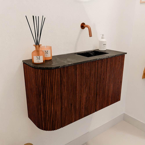 Mondiaz JOYA-DLUX 71.6cm toiletmeubel - ronding links kleur Ruby - Wastafel FAYE positie Rechts Zonder kraangat kleur Lava. SW1423637
