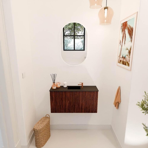 Mondiaz JOYA 80cm toiletmeubel - kleur Ruby - Wastafel FAYE positie Midden 1 kraangat kleur Urban. SW1421824