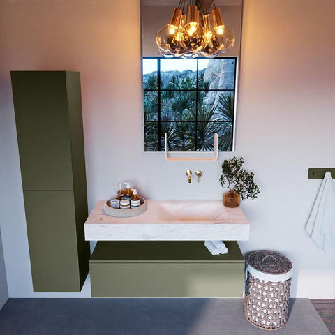 Mondiaz ALAN-DLUX Ensemble de meuble - 110cm - meuble Army mat - 1 tiroir - Lavabo Cloud Ostra suspendu - vasque Droite - 0 trous de robinet SW807534