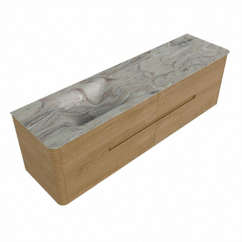 Mondiaz CIRO-DLUX Badkamermeubelset - 170x45x50cm - Solid surface wastafel Glace - 1 wasbak Links - 1 kraangat - 4 lades - Oak SW1530847