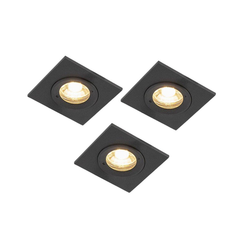 QAZQA Xena spot encastrable - set de 3 - 8x8cm - IP44 - carré - noir mat SW1210194