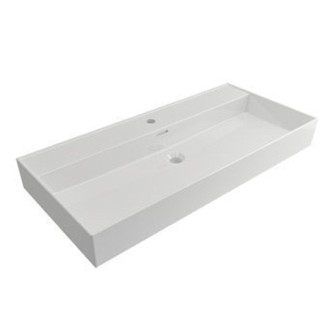 Saniclass MEUBELSET onderkast en wastafel - 100x47x13cm - overloop - 1 wasbak - 1 kraangat - keramiek - wit SHOWROOMMODEL SHOW26879
