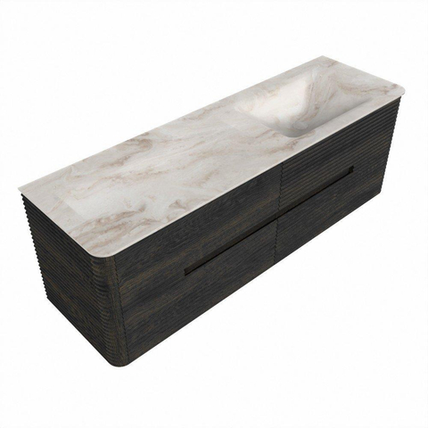 Mondiaz CIRO-DLUX Badkamermeubelset - 150x45x50cm - Solid surface wastafel Frappe - 1 wasbak Rechts - 1 kraangat - 4 lades - Shadow SW1532032