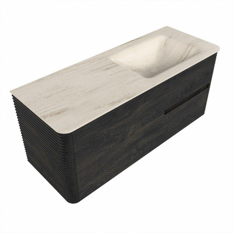 Mondiaz CIRO-DLUX Ensemble de meubles de salle de bains - 120x45x50cm - Plan vasque solid surface Meli - 1 lavabo à droite - 1 trou de robinet - 2 tiroirs - Shadow SW1532508