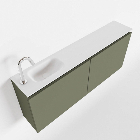 MONDIAZ TURE Toiletmeubel 120x23x50cm met 1 kraangaten 2 deuren army mat Wastafel Eden links Solid Surface Wit SW475023
