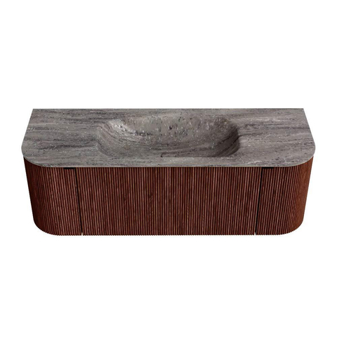 MONDIAZ KURVE-DLUX Meuble de salle de bains 130cm arrondi Gauche + Droite couleur Ruby avec 1 tiroir et 2 portes. Lavabo BIG SMALL Central sans trou de robinet Oza. SW1432781