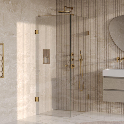 BRAUER Void Carving Cabine de douche - 80x100x200cm - porte battante - revêtement verre - réversible - verre clair - PVD or brossé SW1418099