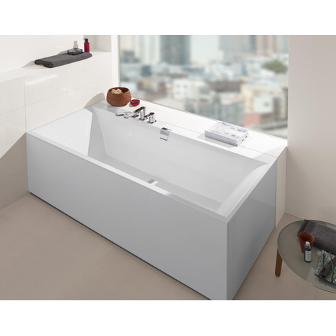 Villeroy & Boch Squaro edge 12 kunststof bad quaryl rechthoekig - 160x75x45cm - inclusief poten en afvoer /overloopcombinatie - glans wit 0942245