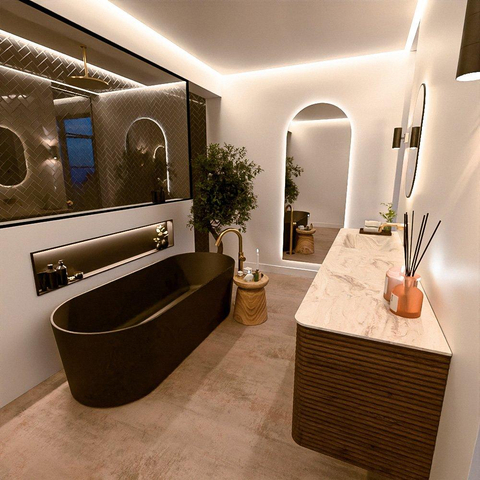 Mondiaz CIRO-DLUX Ensemble de meuble de salle de bains - 190x45x50cm - Plan vasque en solid surface Frappe - 1 vasque à gauche - sans trous de robinet - 4 tiroirs - Dusk SW1532854