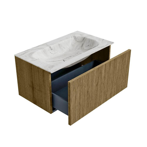 Mondiaz KURVE-DLUX Badkamermeubelset - 80x46x40cm - 1 lade - wastafel solid surface - midden - 1 kraangat - Dusk SW1415462