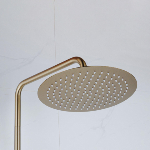 FugaFlow Efficiente Ensemble de douche de tête Sobrado - thermostat - douche de tête 30cm - douchette - 3 positions - or mat SW1468920
