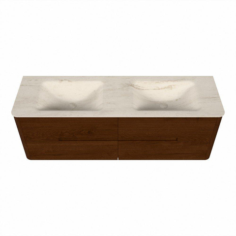 Mondiaz CIRO-DLUX Badkamermeubelset - 150x45x50cm - Solid surface wastafel Meli - 2 wasbak Dubbel - 2 kraangaten - 4 lades - Ruby SW1531775