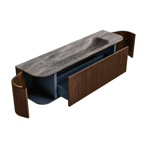 MONDIAZ KURVE-DLUX 170cm badmeubel ronding Links + Rechts kleur Walnut met 1 lade en 2 deuren. Wastafel BIG LARGE Midden 1 kraangat Oza. SW1432467
