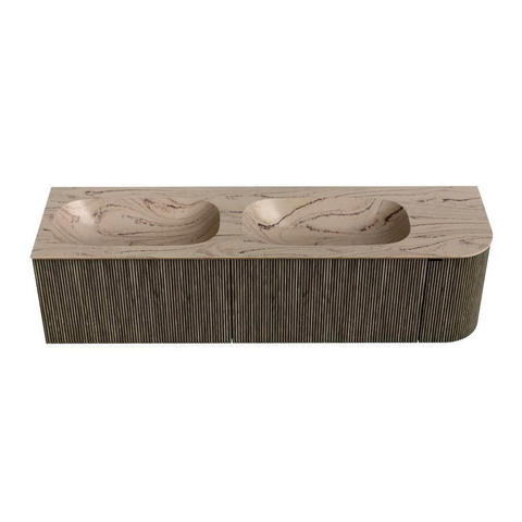 MONDIAZ KURVE-DLUX meuble de salle de bains 165cm arrondi à droite couleur Shadow avec 2 tiroirs et 1 porte. Lavabo STOR SMALL Double / Gauche sans trou de robinet Arena. SW1431321
