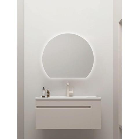 Saniclass Aura miroir – demi-rond – 100 x 85,3 cm – LED indirecte tout autour – chauffage de miroir, à intensité variable SW1152322