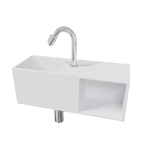 Wiesbaden Julia pack lave-mains – rectangulaire – 54 x 20 x 20 cm – Solid Surface blanc mat – robinet chromé SW793747