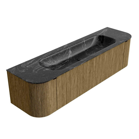 Mondiaz KURVE-DLUX Ensemble de meubles de salle de bains - 170x46x40cm - 1 tiroir - 2 portes - lavabo solid surface - central - sans trou de robinet - Dusk SW1415285